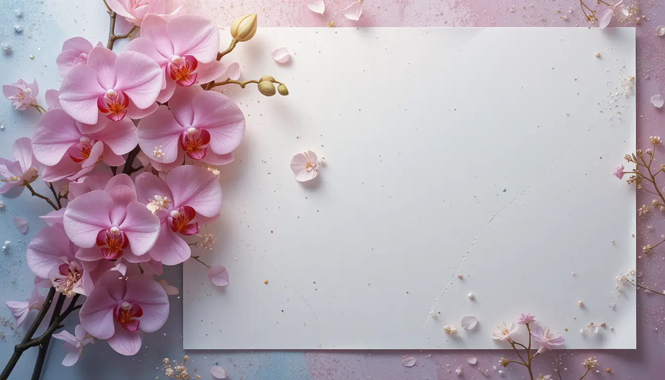 Elegant orchid postcard with flowers and blank paper