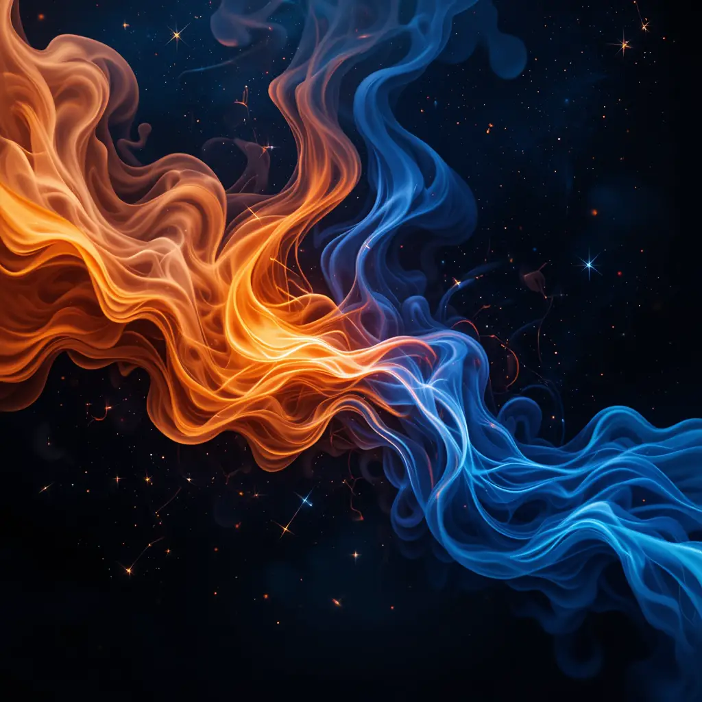 Abstract fire and smoke swirling in cosmic night sky