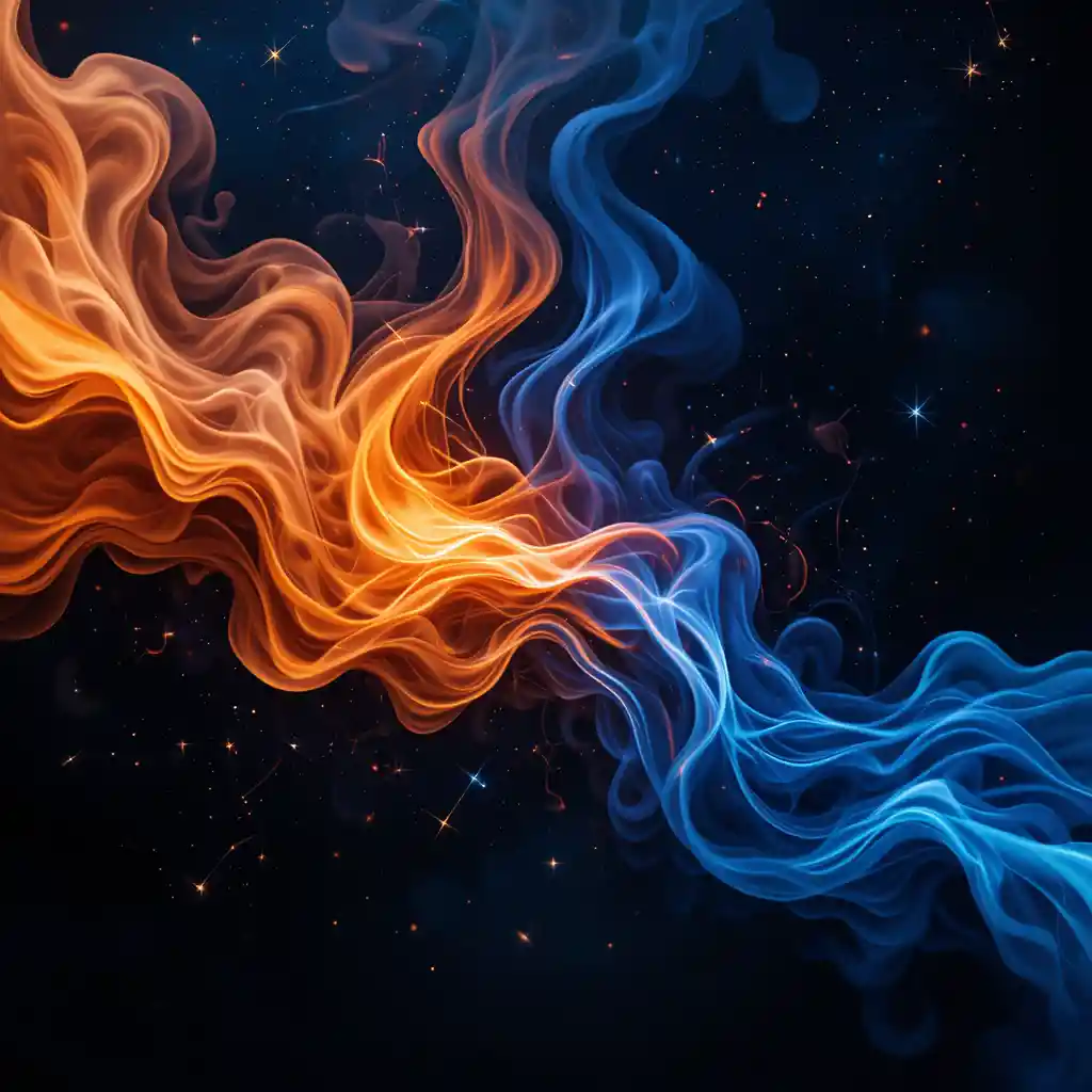 Fuoco e fumo astratti che vorticano nel cielo notturno cosmico