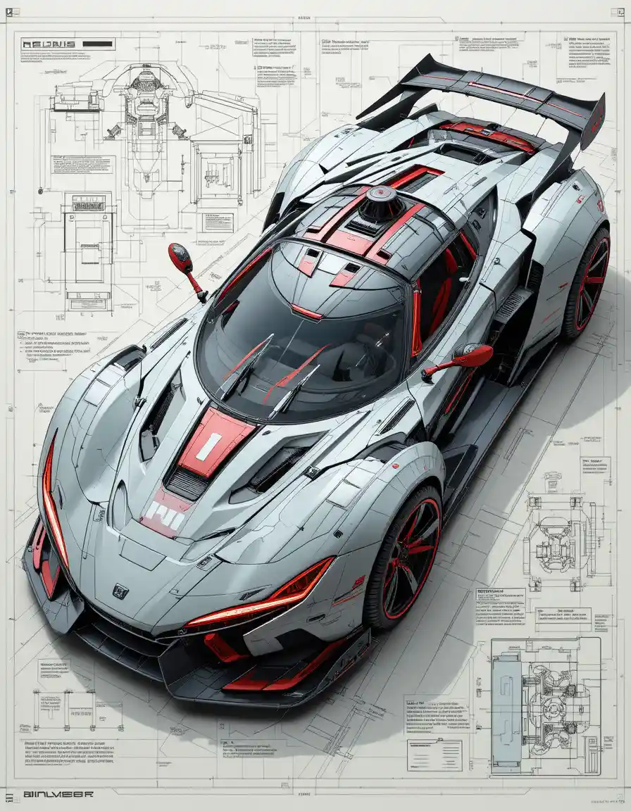 Futuristic Armored Sports Car Engineering Concept Blueprint