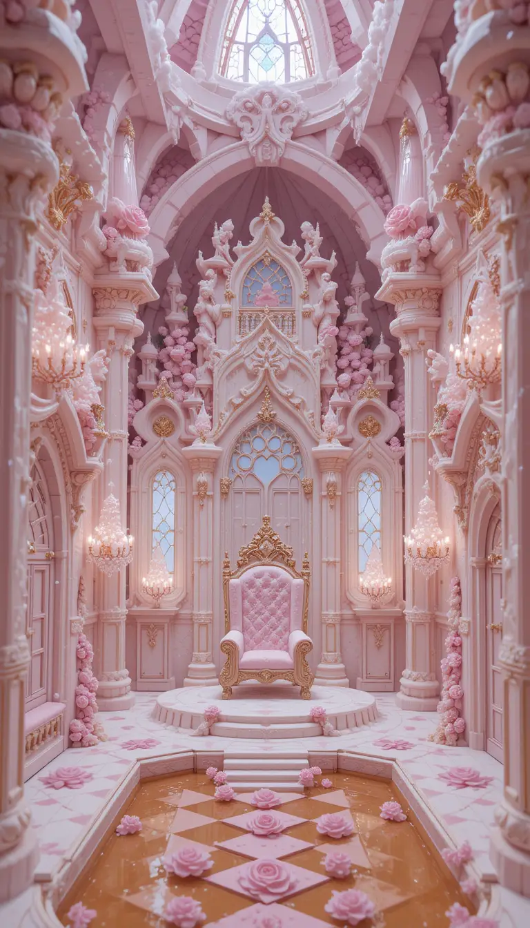 Crystalline candy heart palace with ornate edible architecture