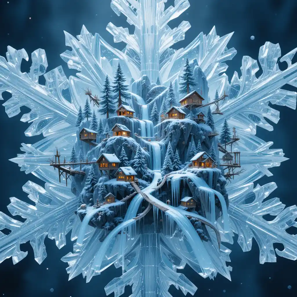 Giant Crystal Snowflake Containing A Surreal Winter World