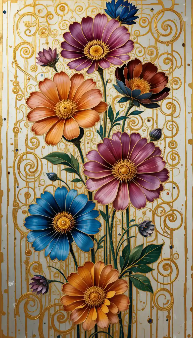 Abstract floral impression with gold and vivid colors