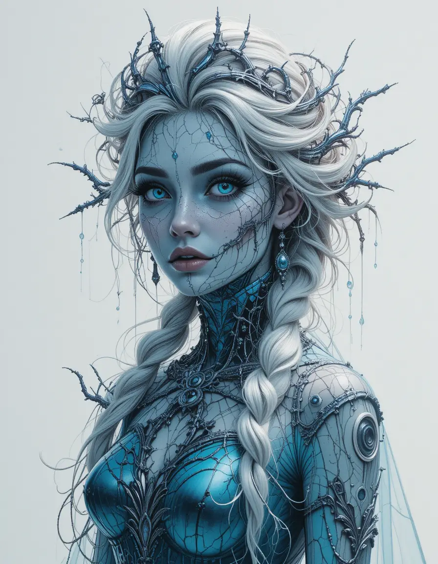 Dark fantasy woman with surreal pencil illustration