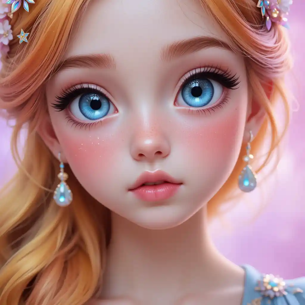 Dreamy anime girl portrait with colorful gradient hair