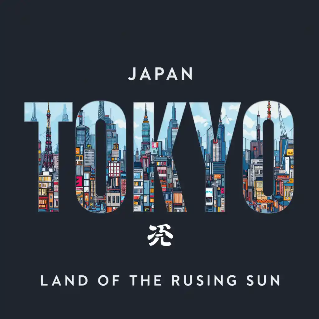 Typographie audacieuse de Tokyo avec paysage urbain illustré