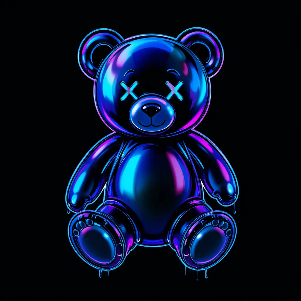 Neon outlined teddy bear with dripping surreal design