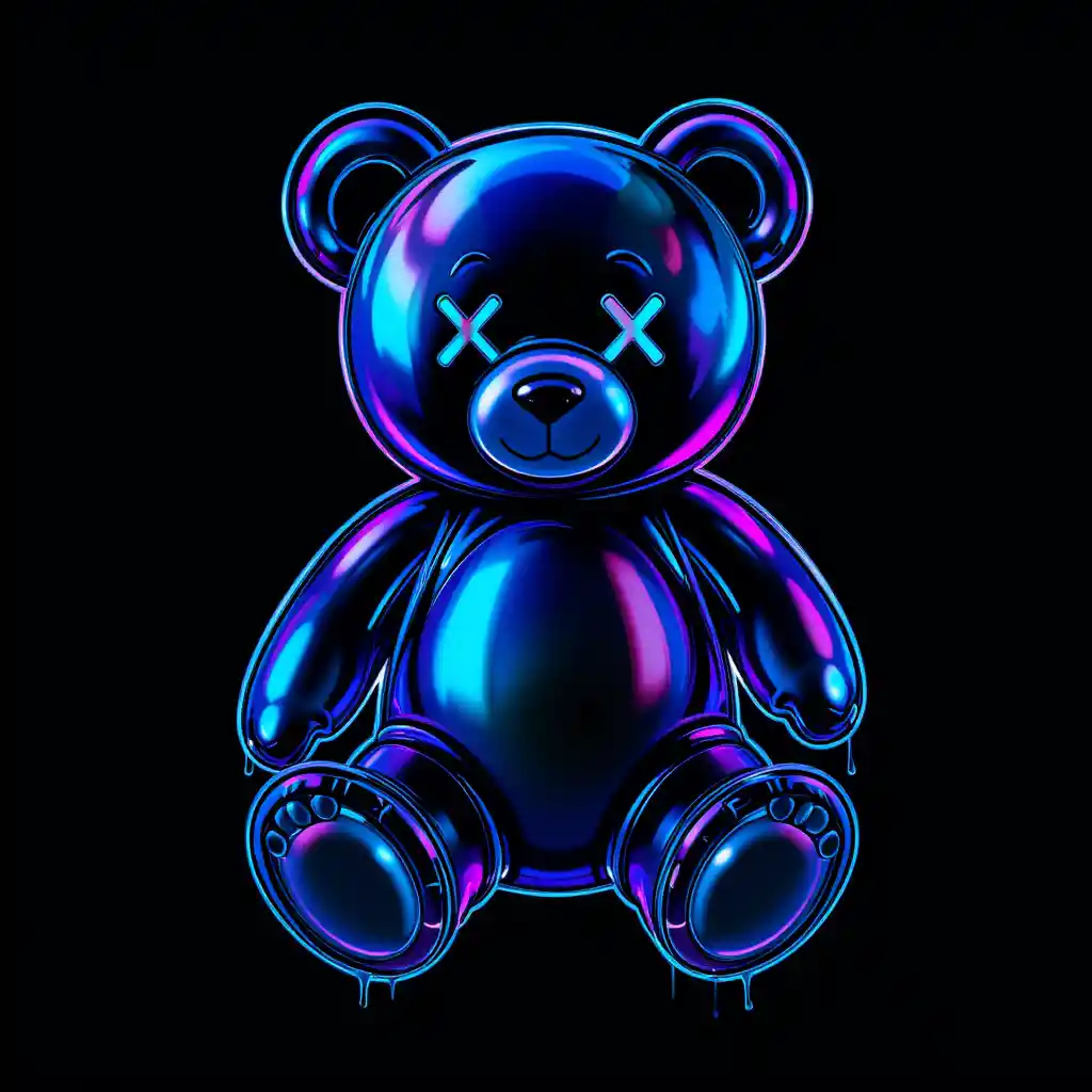 Orsetto dal profilo al neon con design surreale gocciolante