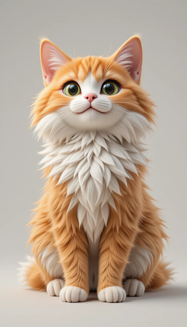 Gato de dibujos animados 3D esponjoso sobre un fondo simple