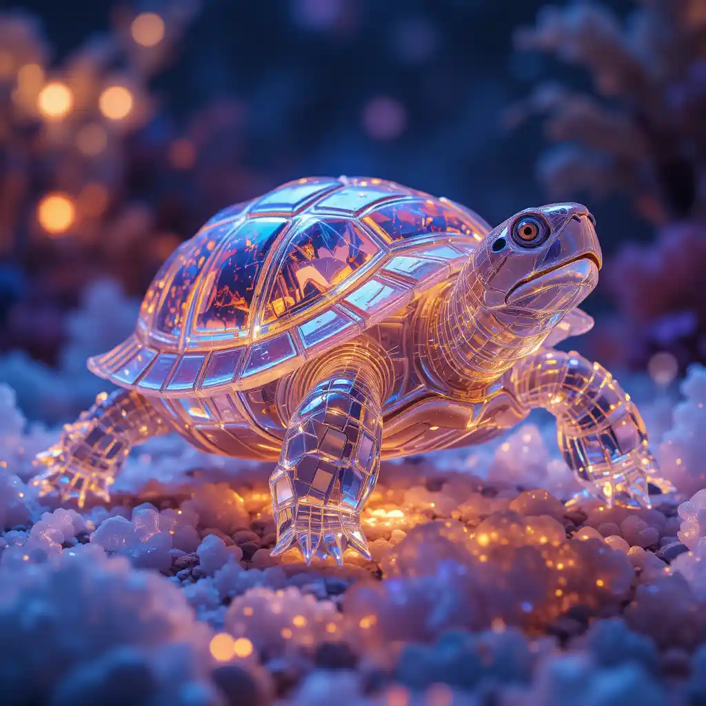 Crystal tortoise in a glowing dreamy fantasy landscape