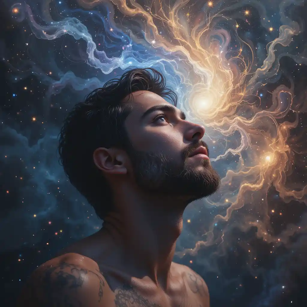 Lonely man drifting through the vast silent cosmos