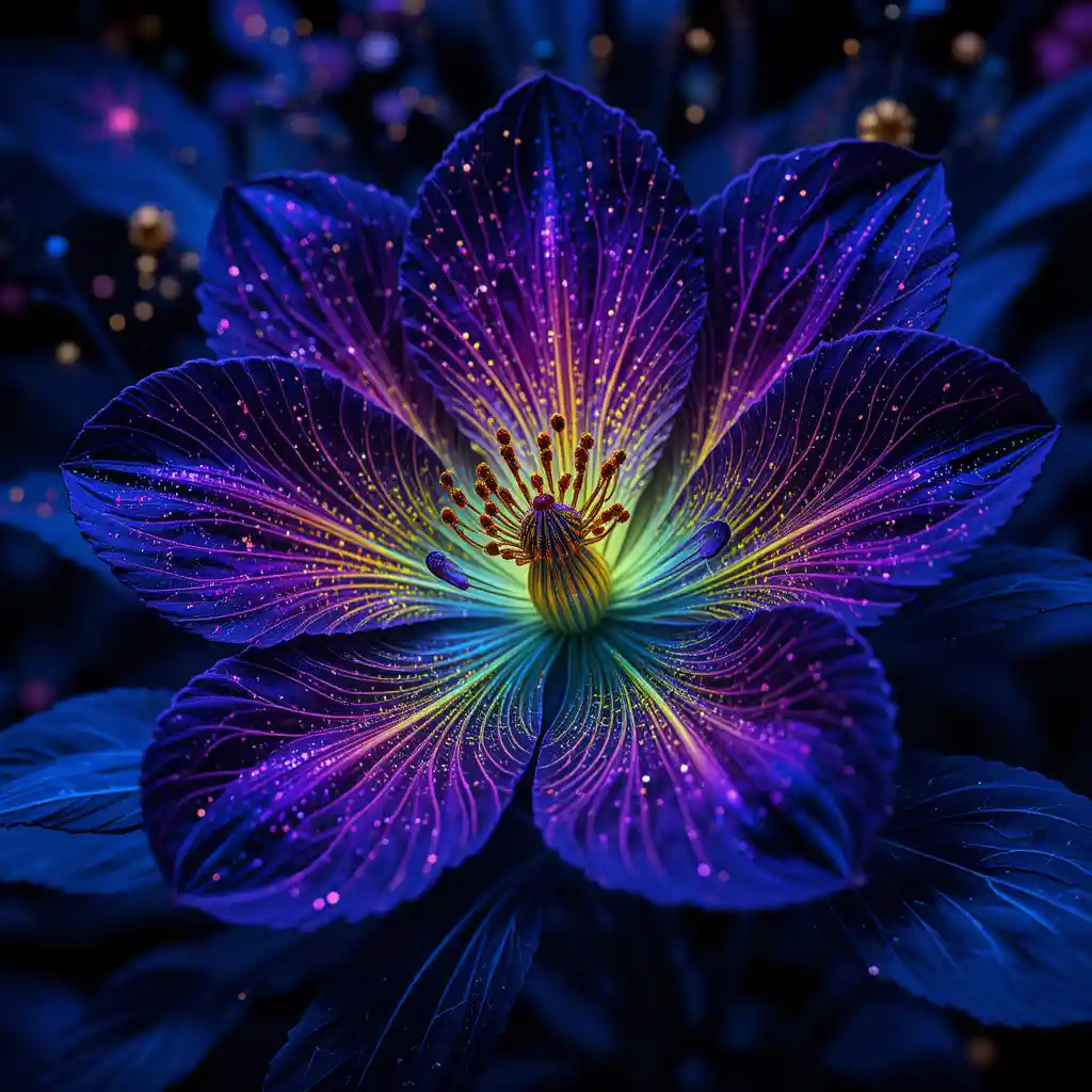 Bioluminescent Flower With Psychedelic Abstract Background