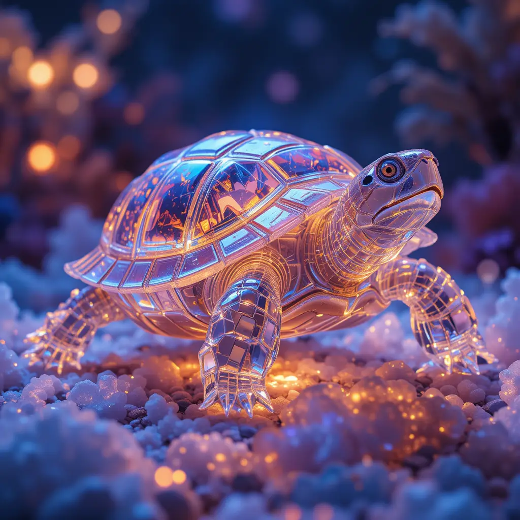 Crystal tortoise in a glowing dreamy fantasy landscape
