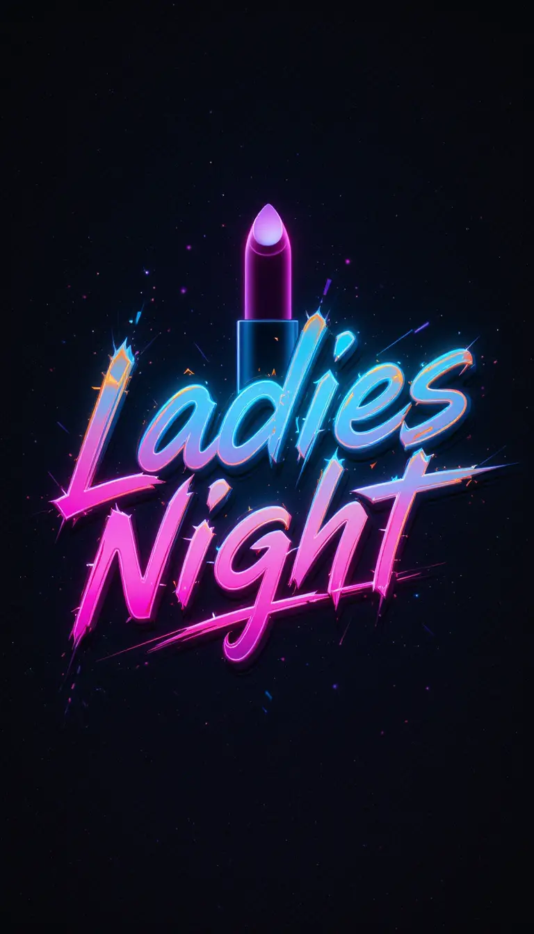 3d ladies night logo with lipstick and neon glow