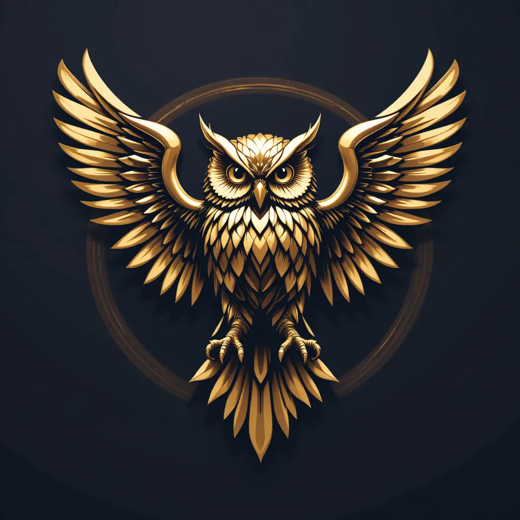 Golden owl sports logo with outstretched wings