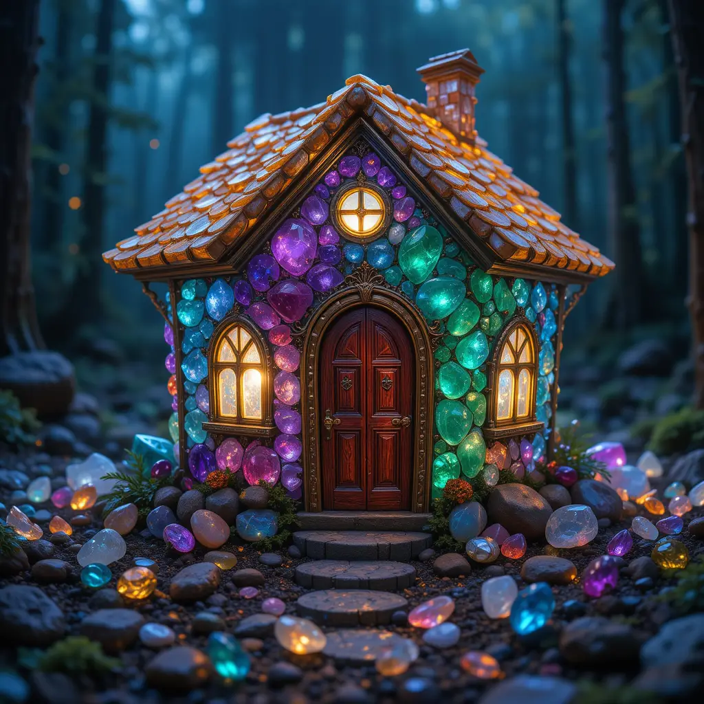 Magical Gemstone House In A Mystical Forest Clearing