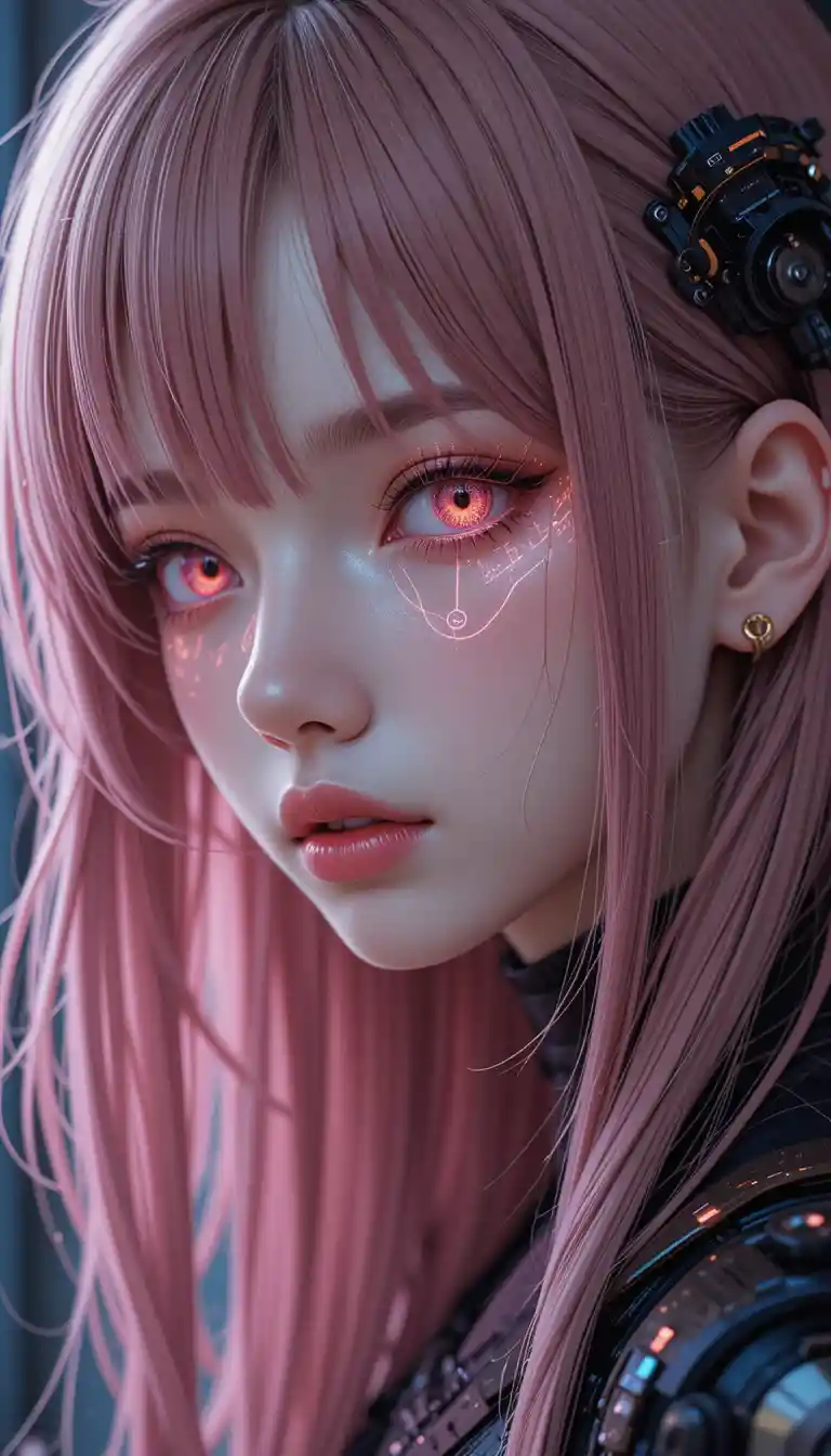 Cyberpunk anime girl with robotic eye details