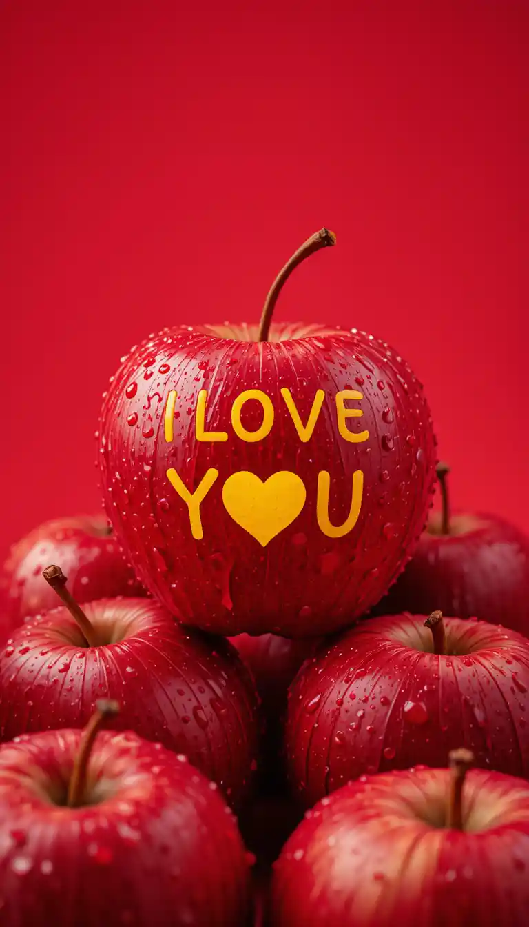 Romantic red apples with engraved i love you message