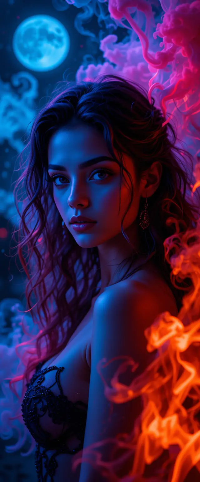 Mythical young woman with flaming red curls