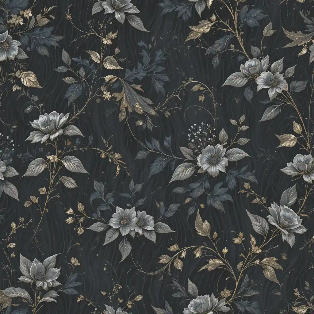 Abstract dark wallpaper with white and gold wavy lines