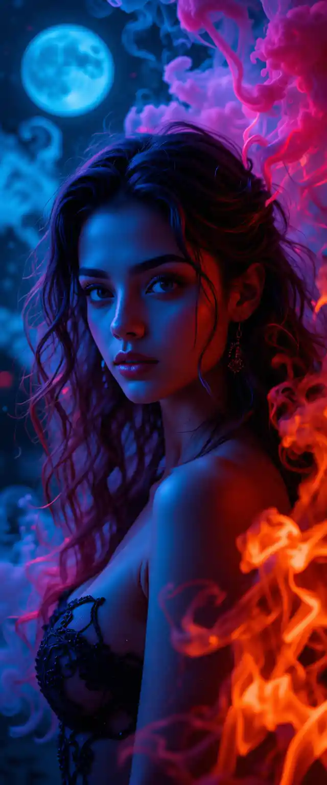 Mythical young woman with flaming red curls