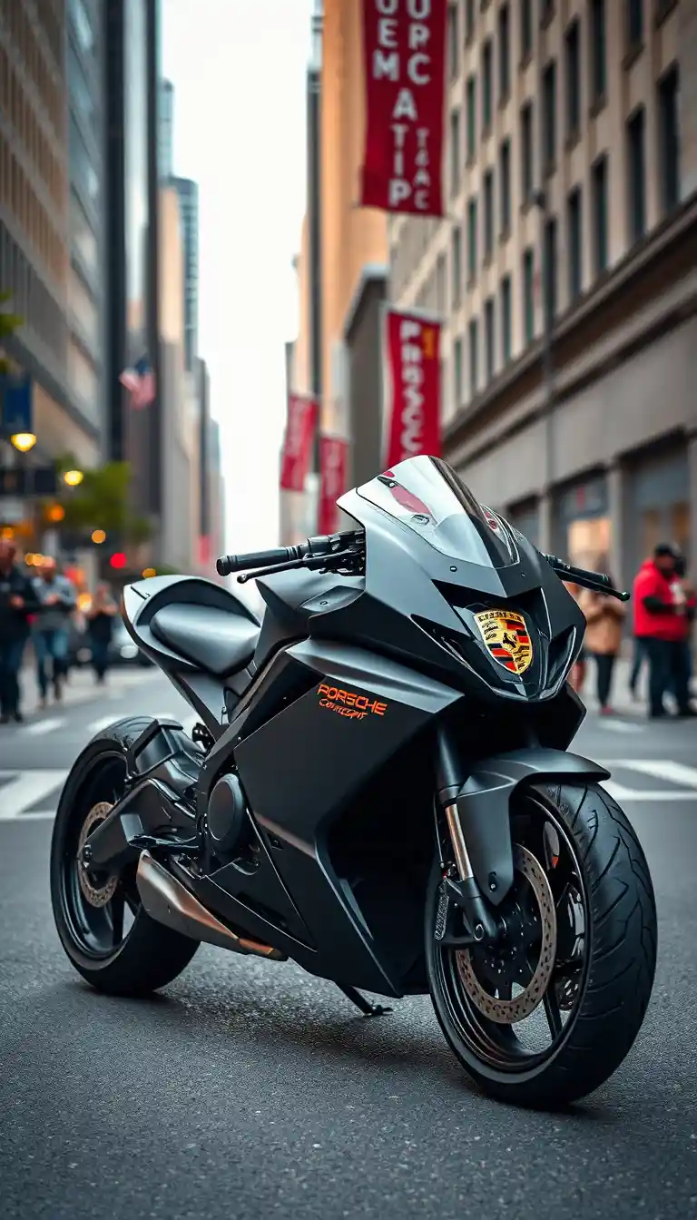 Moto conceito futurista preta como jato na rua da cidade