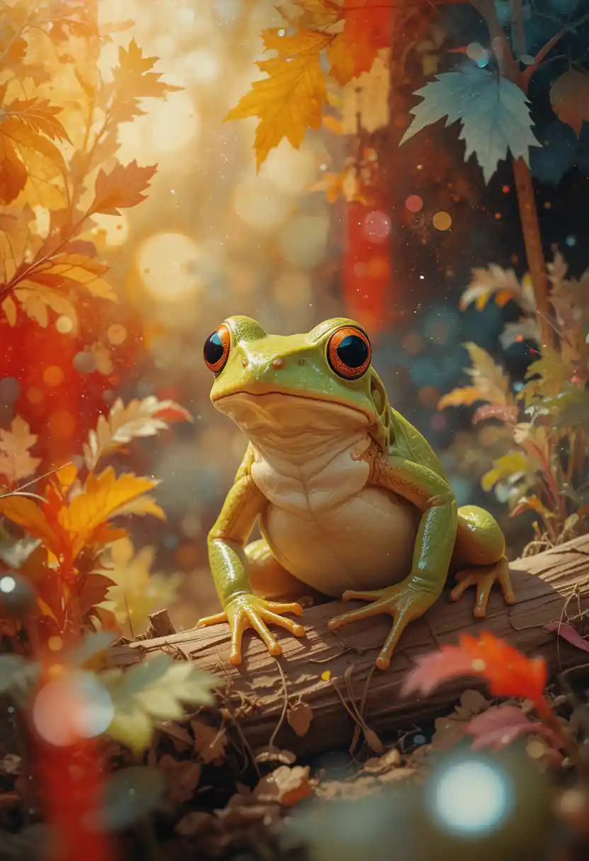 Impressionist painting of a tree frog in warm sunlight