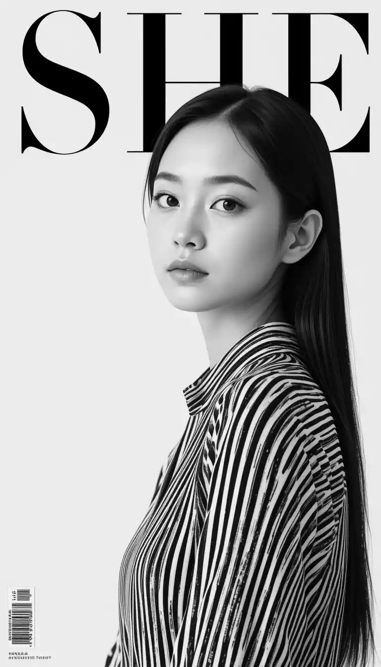 Black and white portrait of an elegant japanese woman