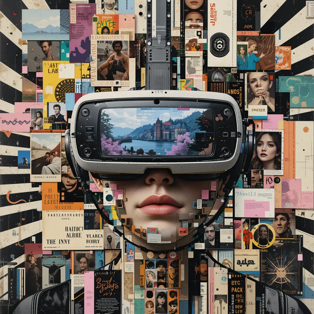 Abstract portrait with vr glasses and digital collage elements