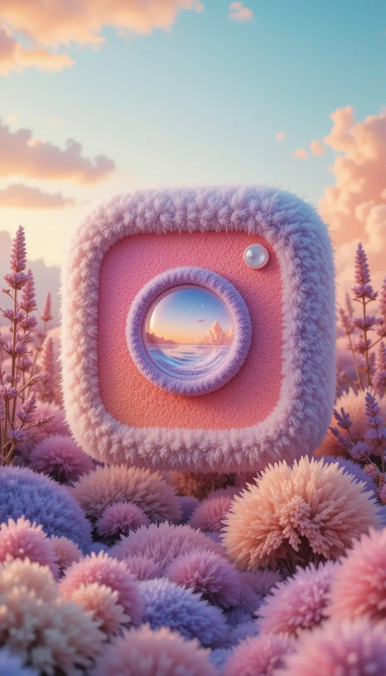 Dreamy Plush Instagram Logo In Pastel Fantasy Landscape