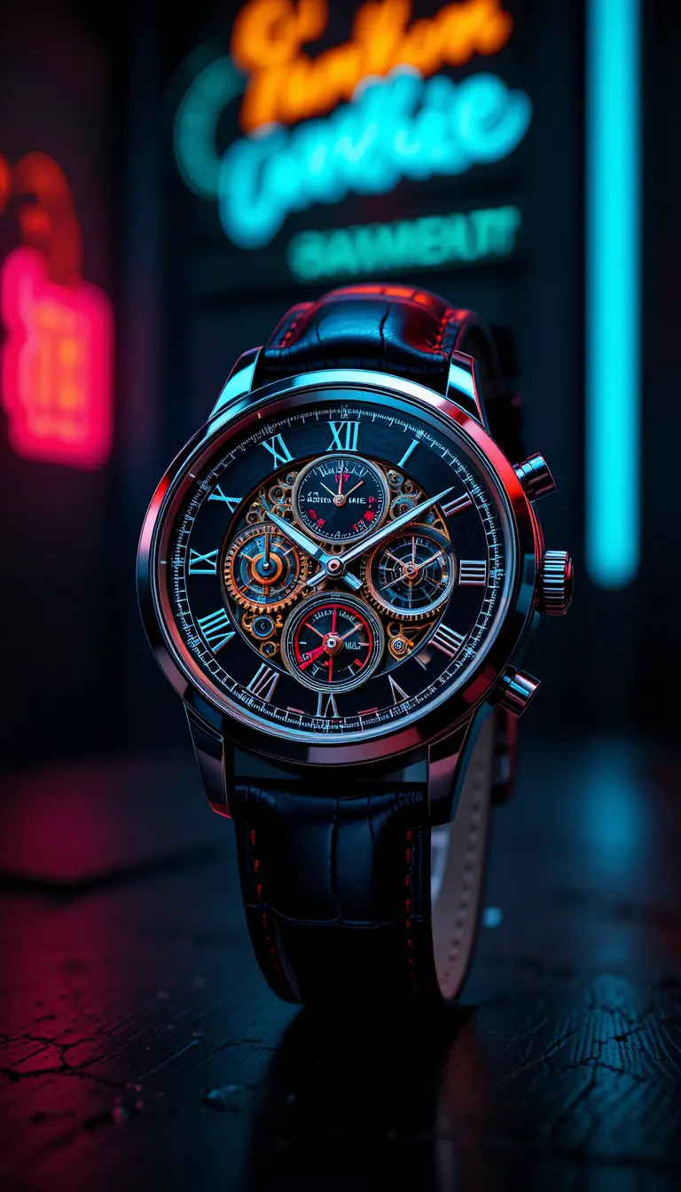 Classic wristwatch with intricate gears and roman numerals
