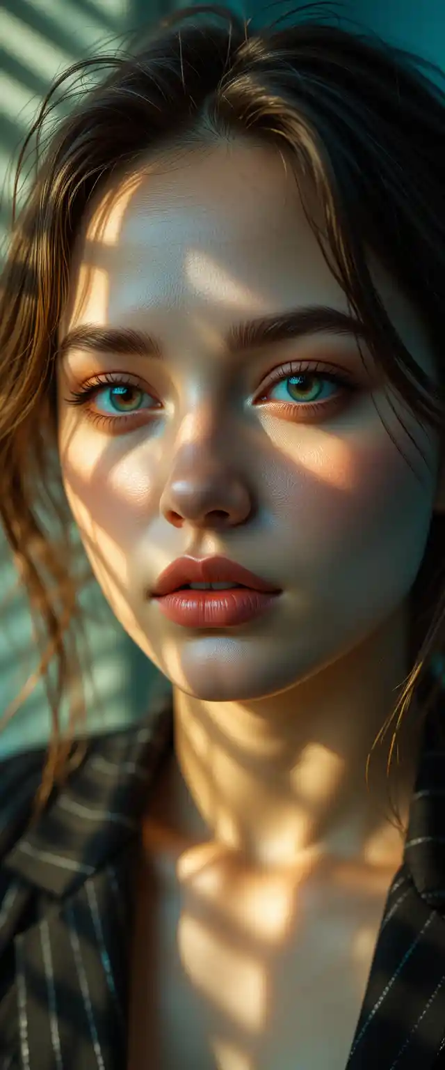 Young woman in window light with cinematic shadows