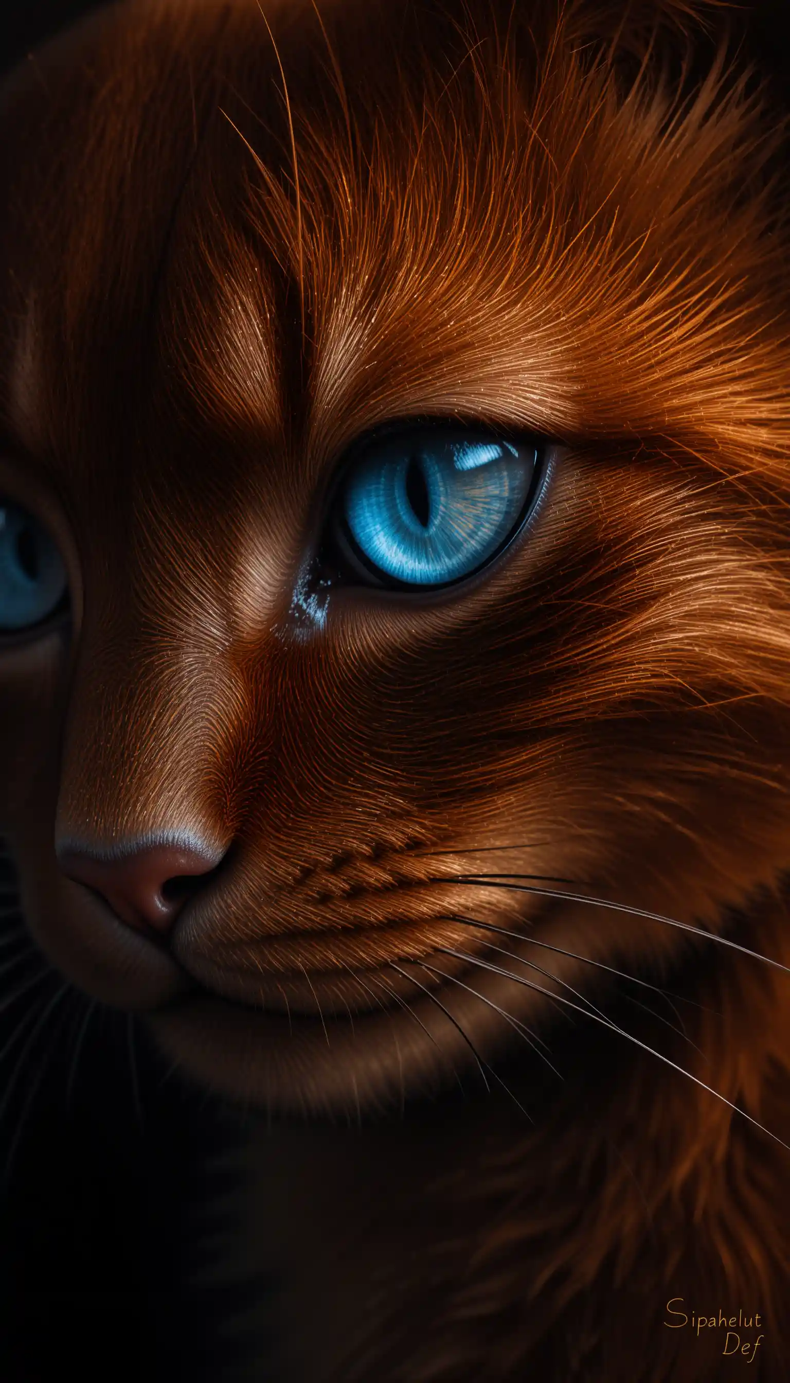 Close up portrait of a fiery red cat with intense gaze