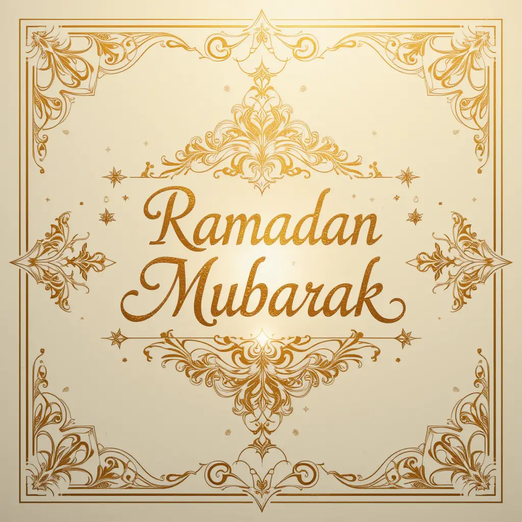 Gold foiled ramadan mubarak card with arabic calligraphy
