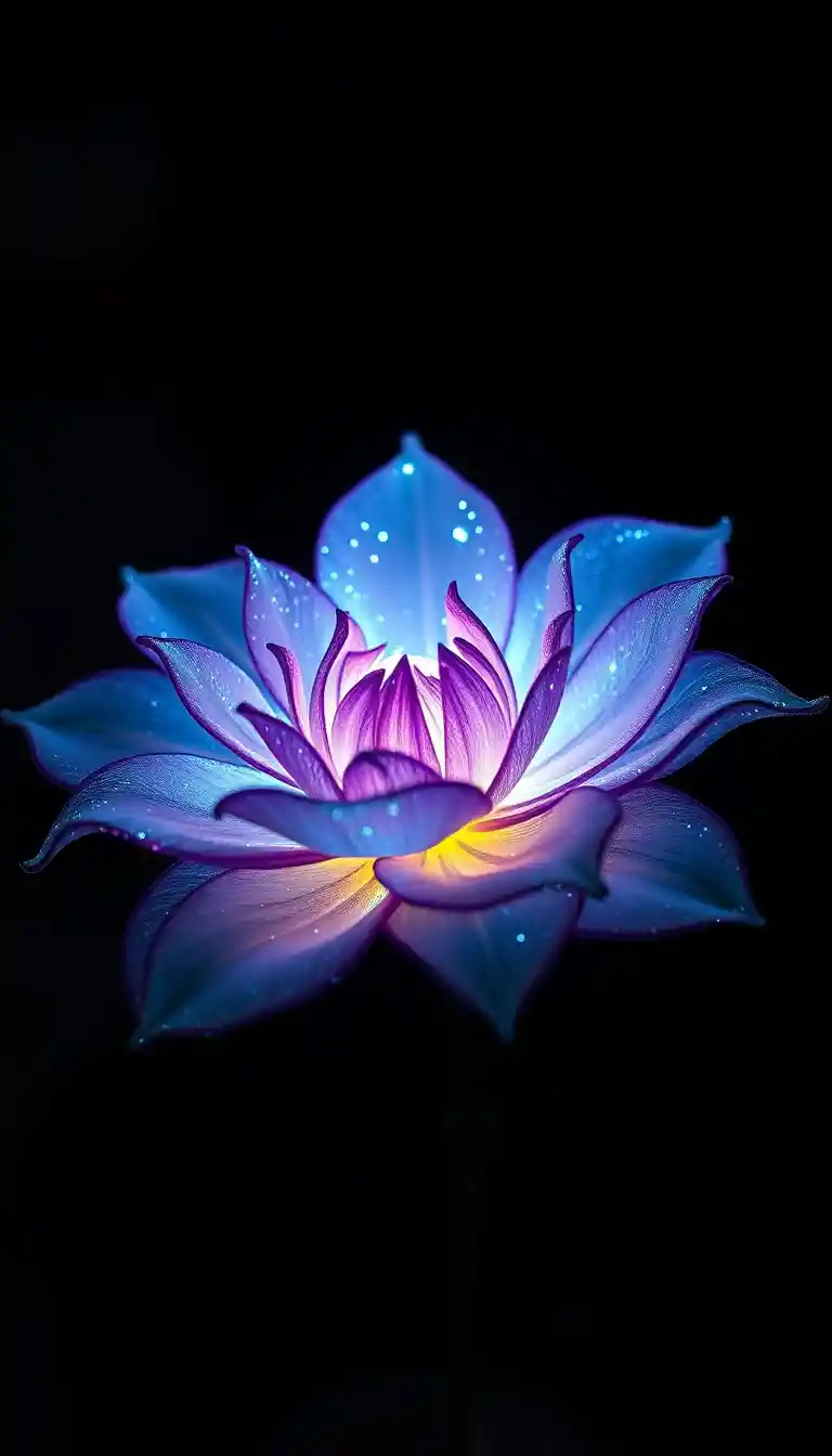 Luminous magical fabric flower glowing in the dark
