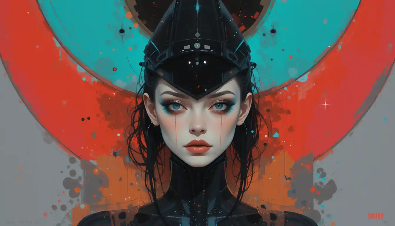 Minimalist sci fi woman character painting design