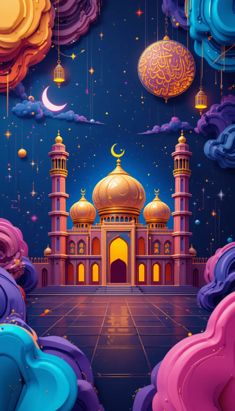 Futuristic Ramadan background with 3D abstract lines and shapes