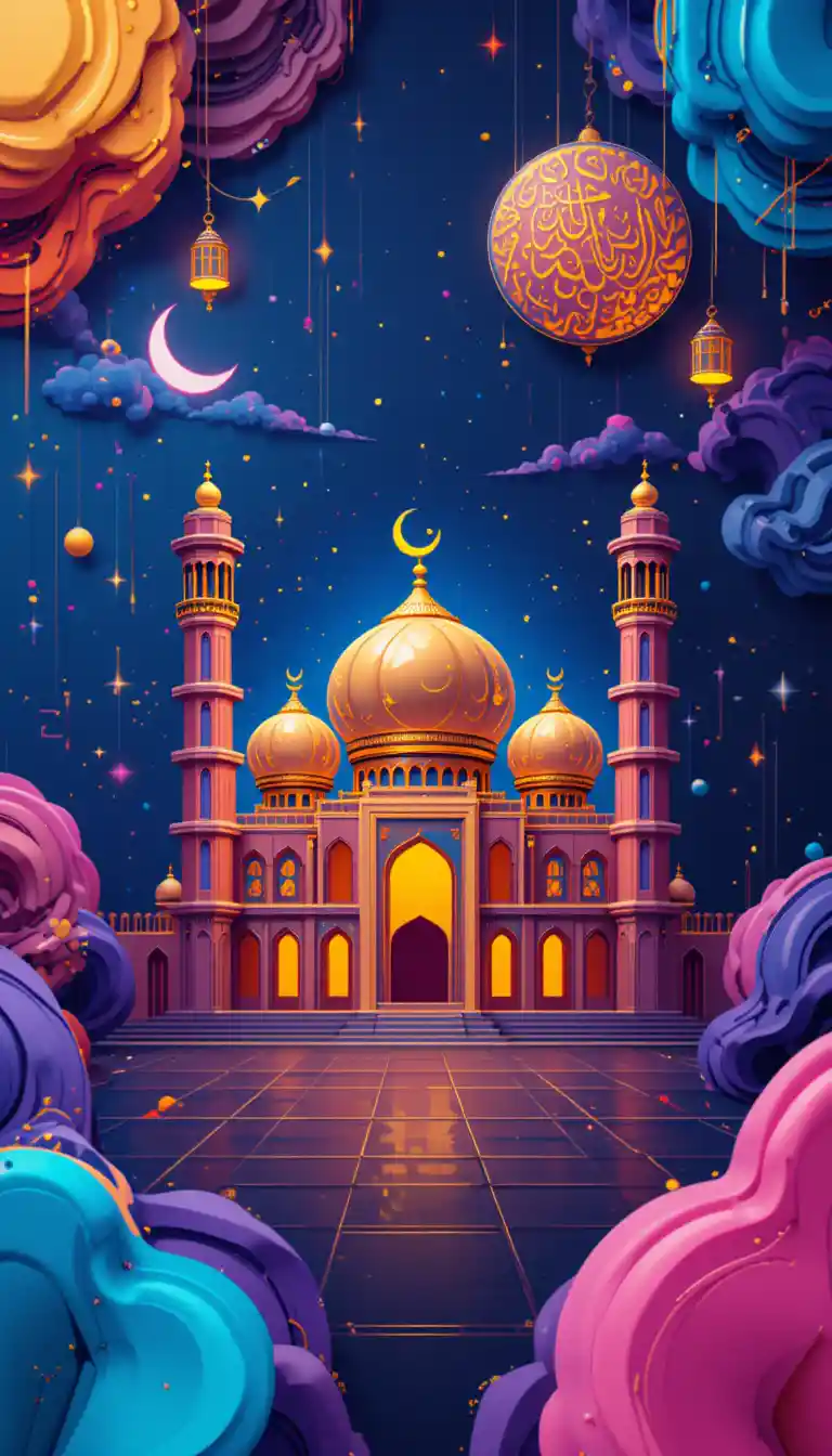 Futuristic Ramadan background with 3D abstract lines and shapes