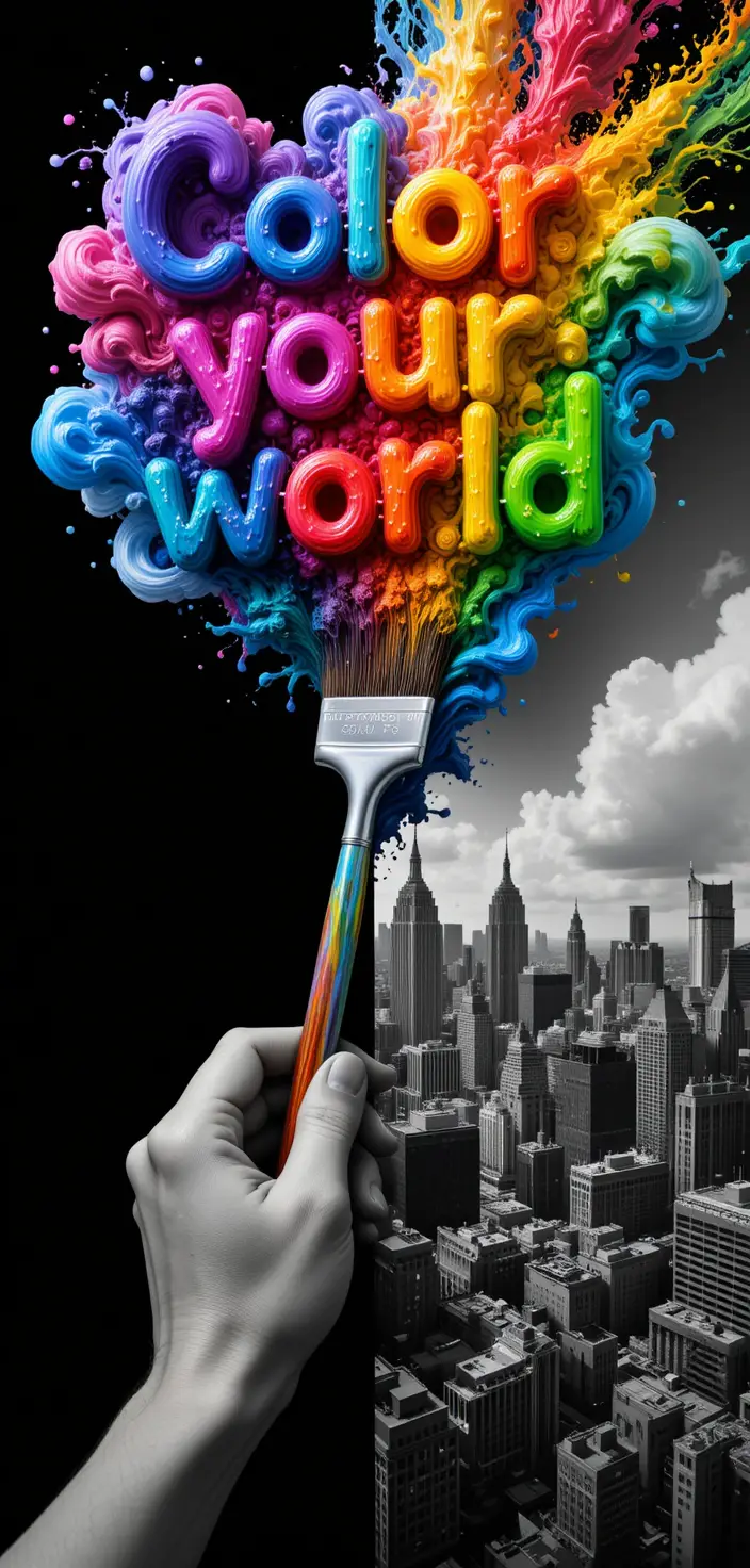 Surreal hand painting a rainbow cityscape postcard poster
