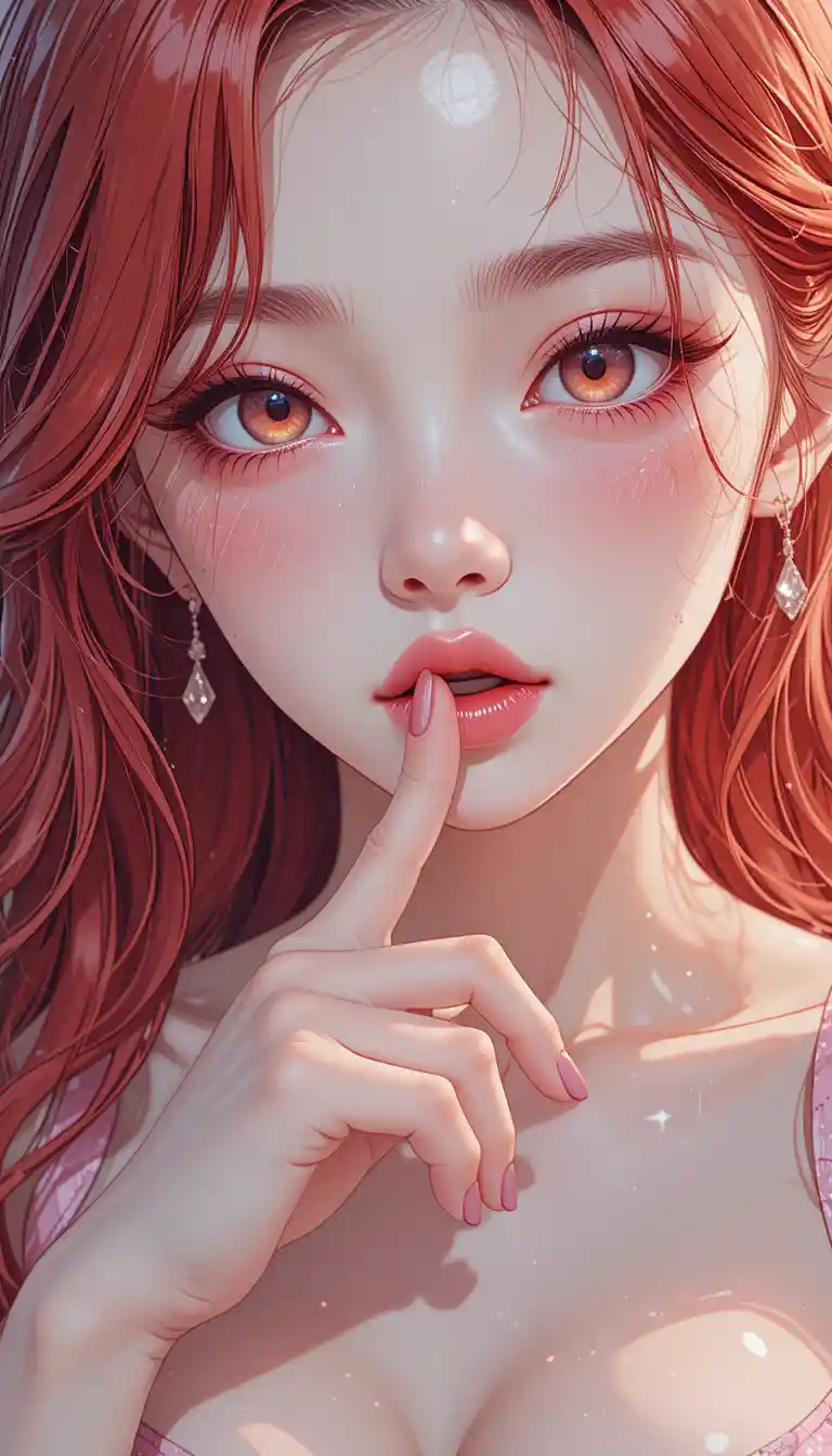 Anxious anime woman in soft pink lingerie illustration