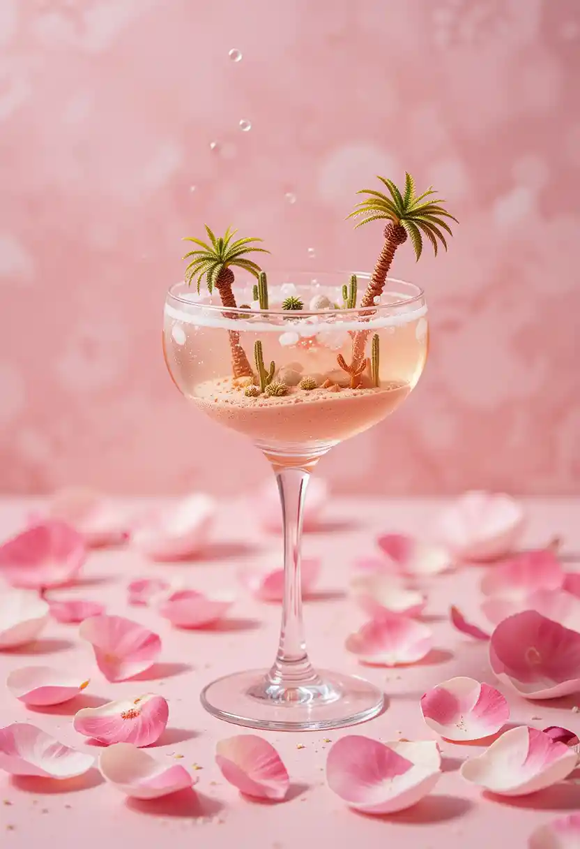 Desert Cocktail In Crystal Coupe With Tiny Cactus Landscape
