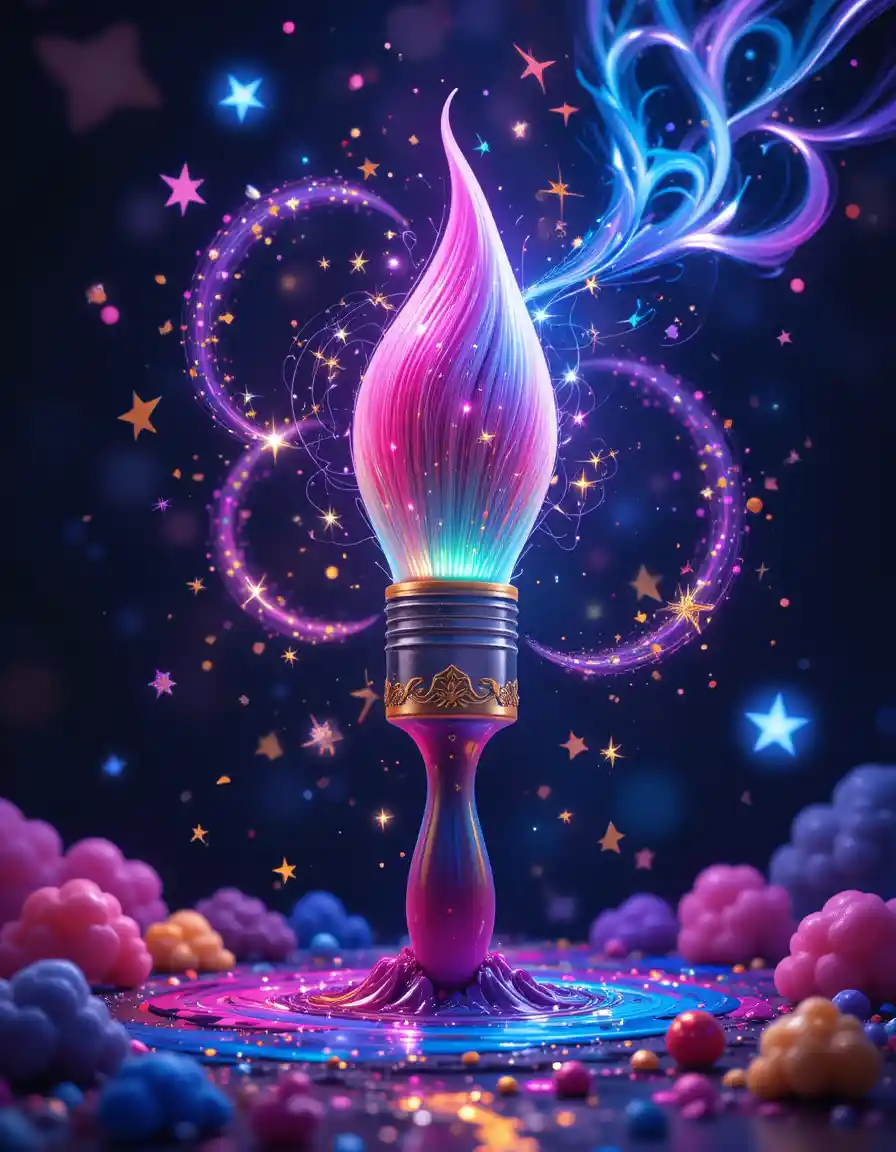 Whimsical Magic Paintbrush With Colorful Sparkling Swirl