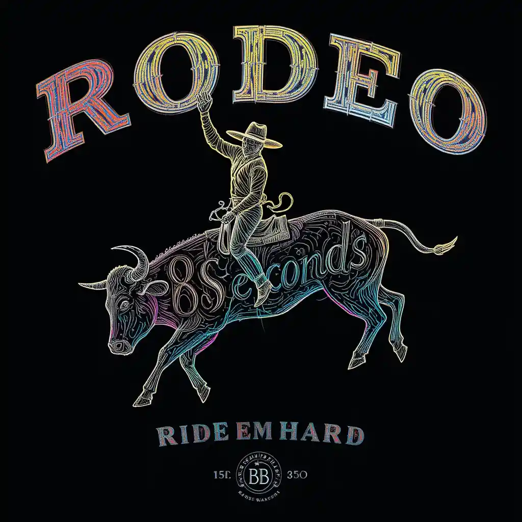 Fearless cowboy riding a powerful bucking bull illustration