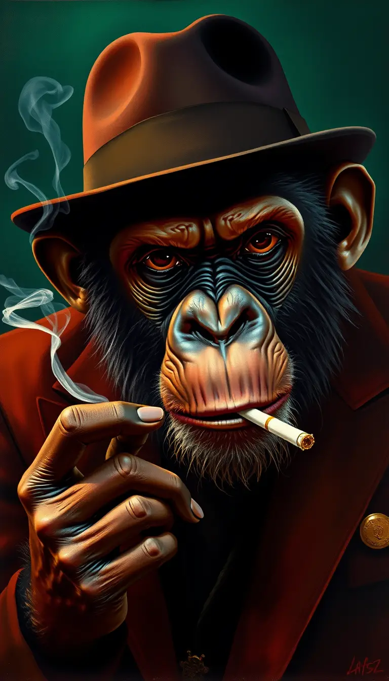 Sophisticated chimpanzee in noir style expressive painting