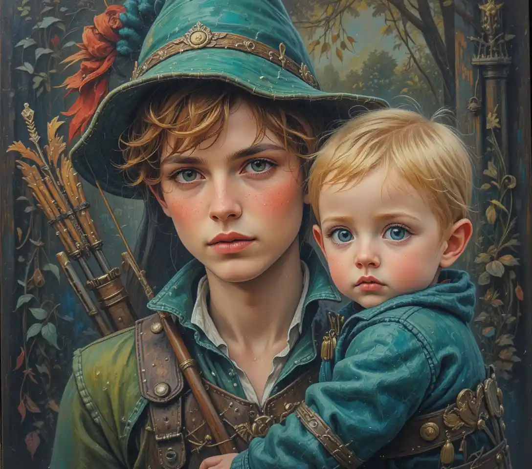 Fantasy portrait of robin hood as a caring father