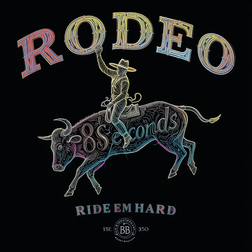 Fearless cowboy riding a powerful bucking bull illustration