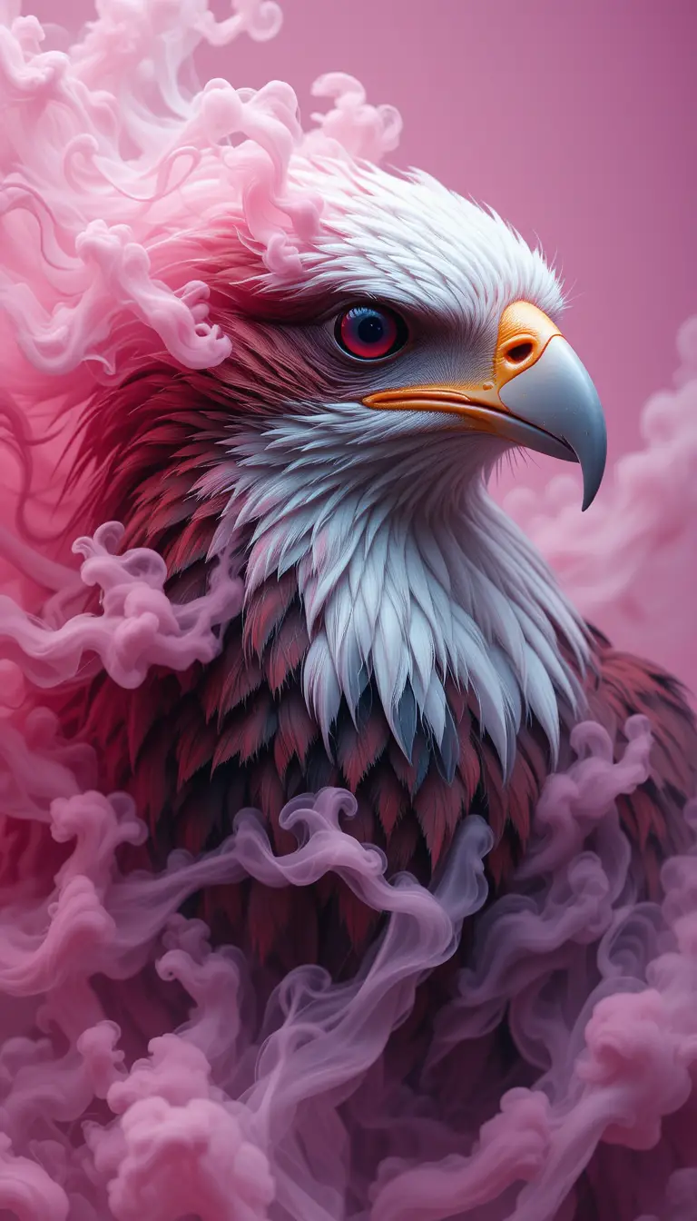 Majestic eagle head with flowing pink and purple smoke