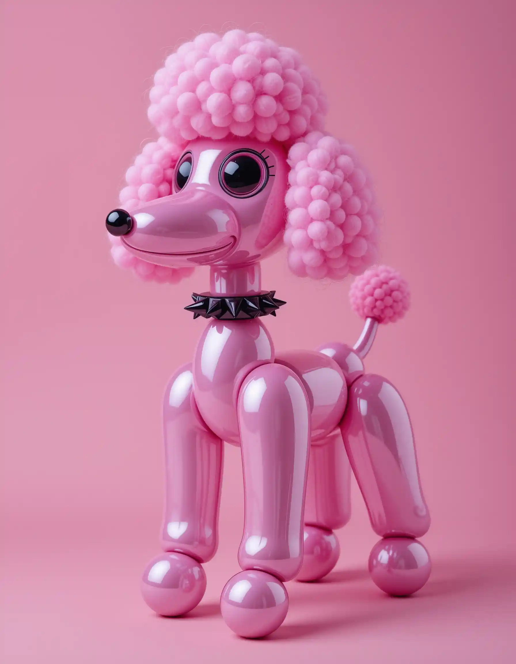 Pink balloon poodle on pastel background with spiky collar