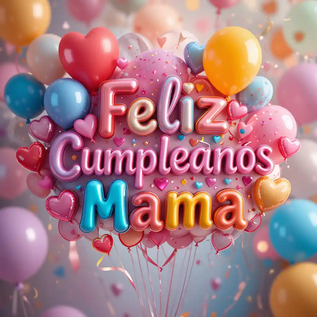 Colorful 3D birthday sign with balloons and hearts