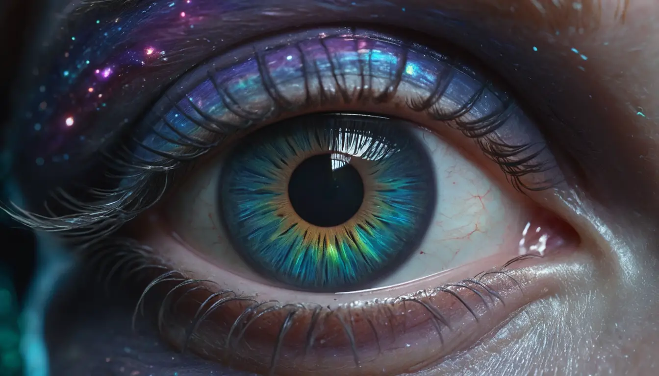 Alien Eye Extreme Close Up With Iridescent Galactic Detail